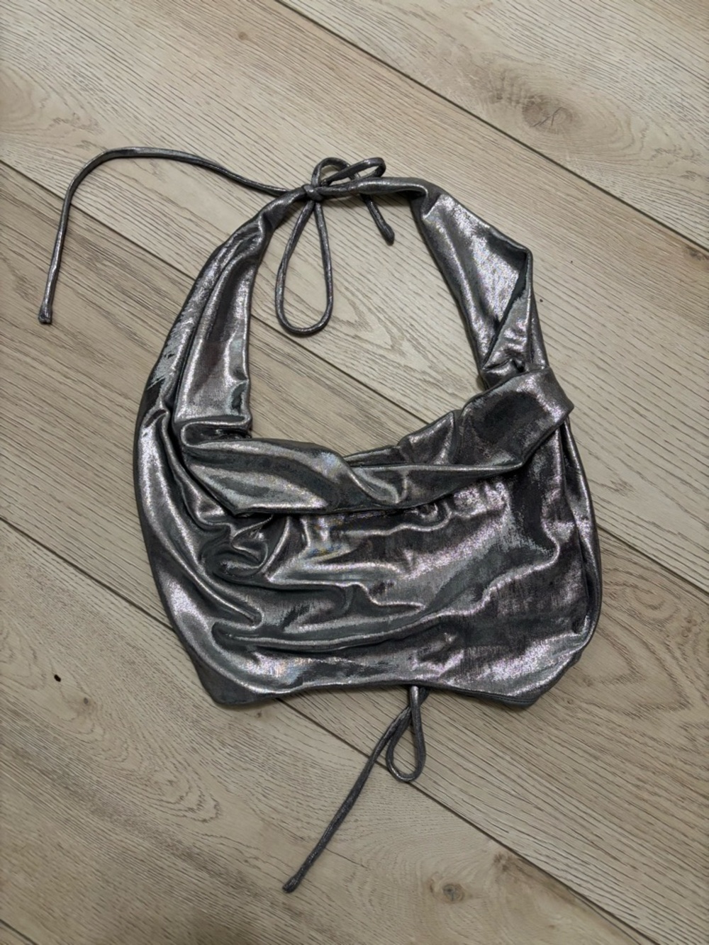 Metallic Silver Halter Top